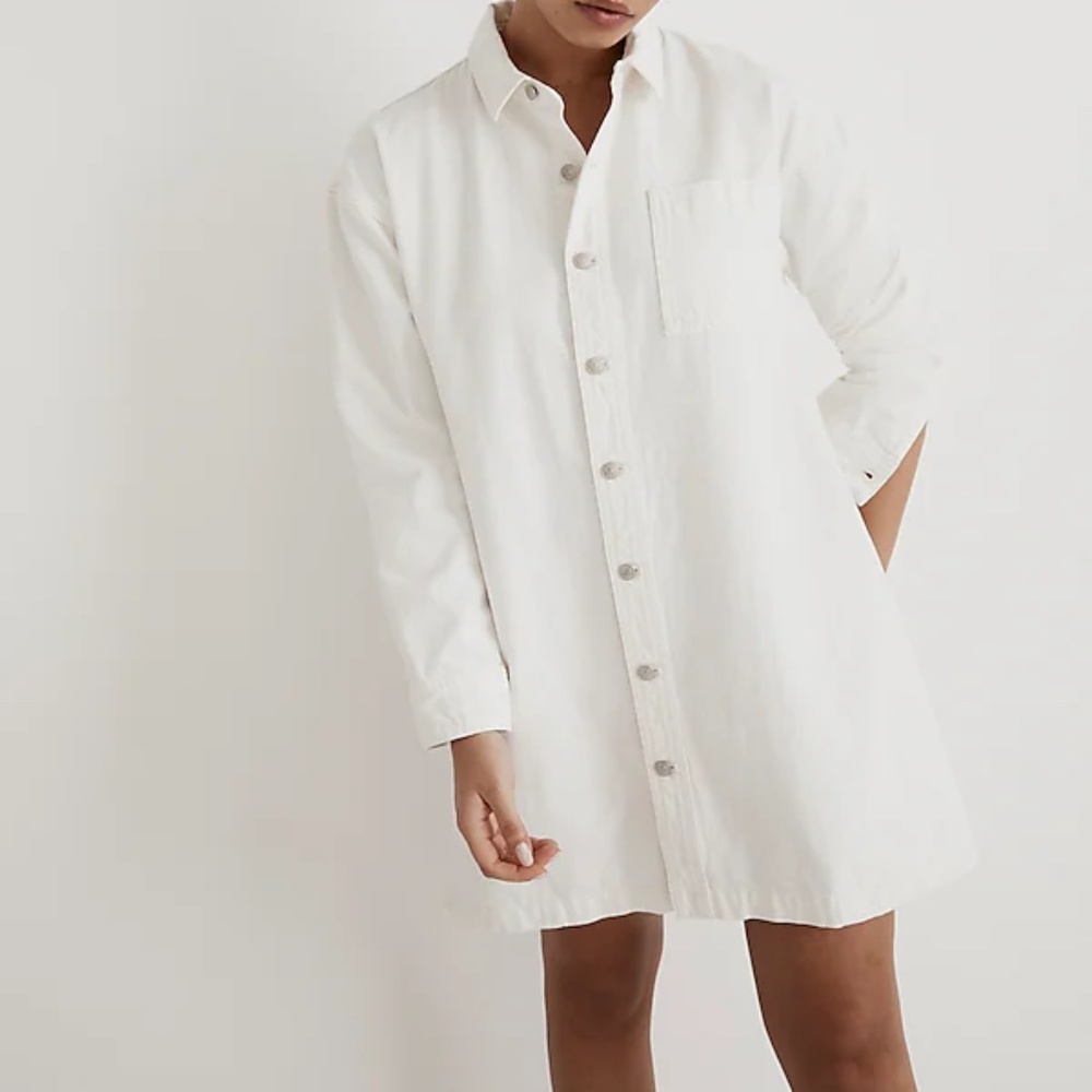 Madewell Denim Oversized Shirtdress in Tile White, Medium